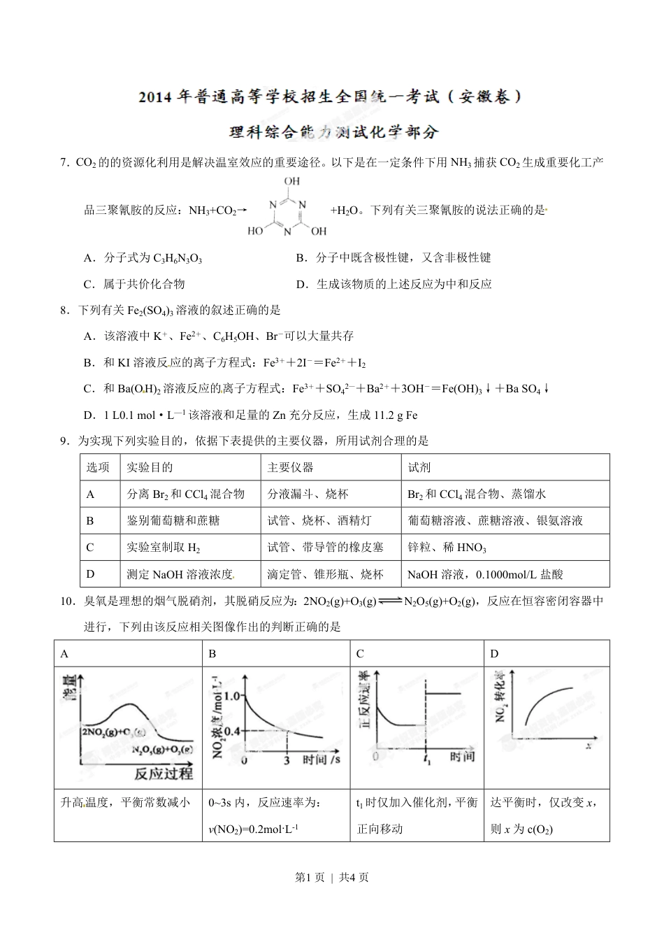 2014年高考化学试卷（安徽）（空白卷）.pdf_第1页