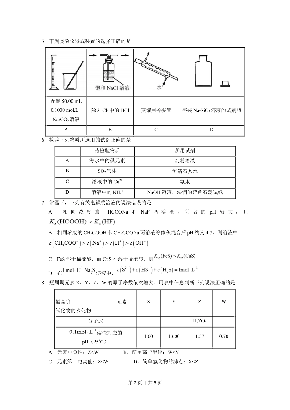 2020年高考化学试卷（天津）（空白卷）.docx_第2页