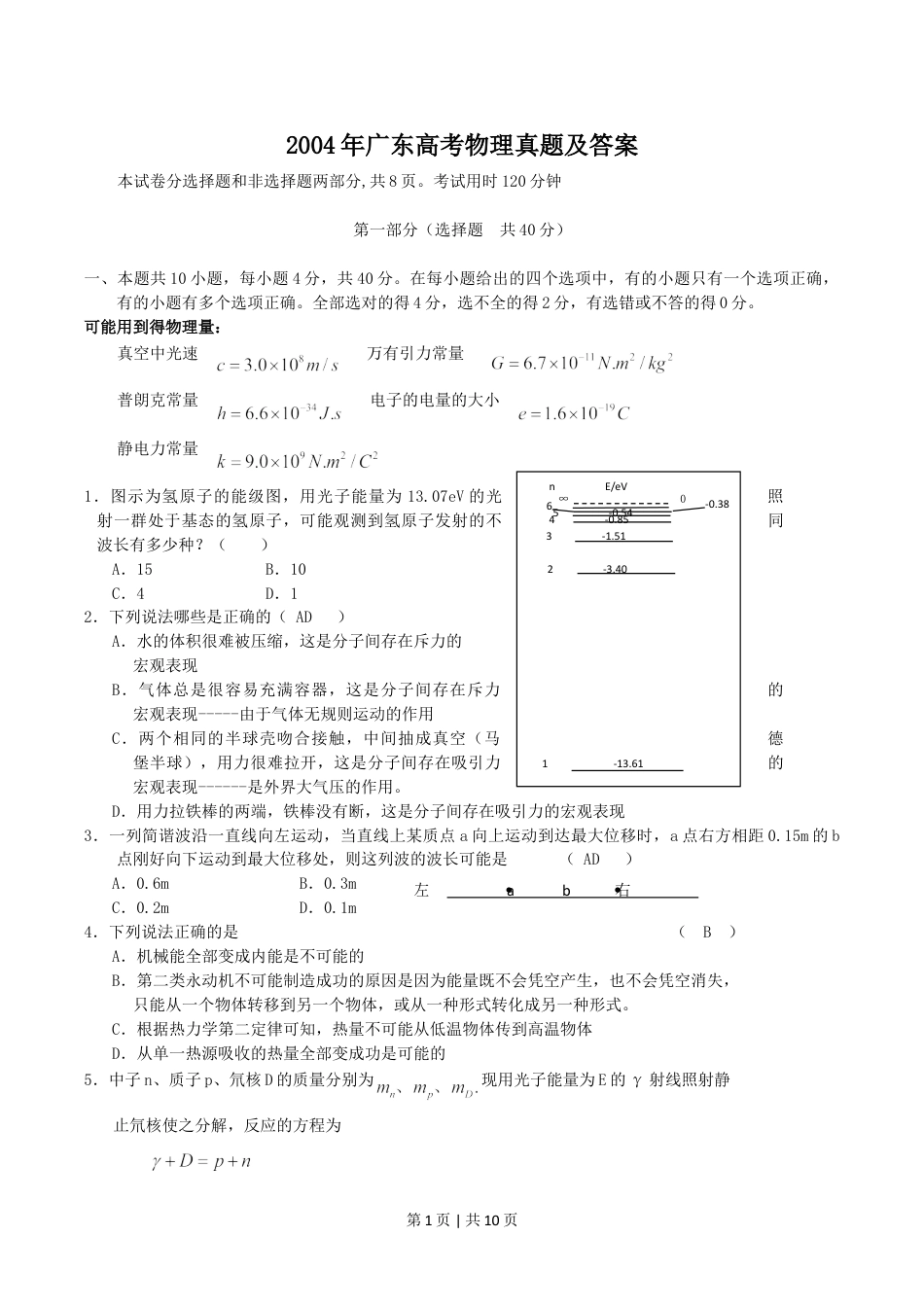 2004年广东高考物理真题及答案.doc_第1页