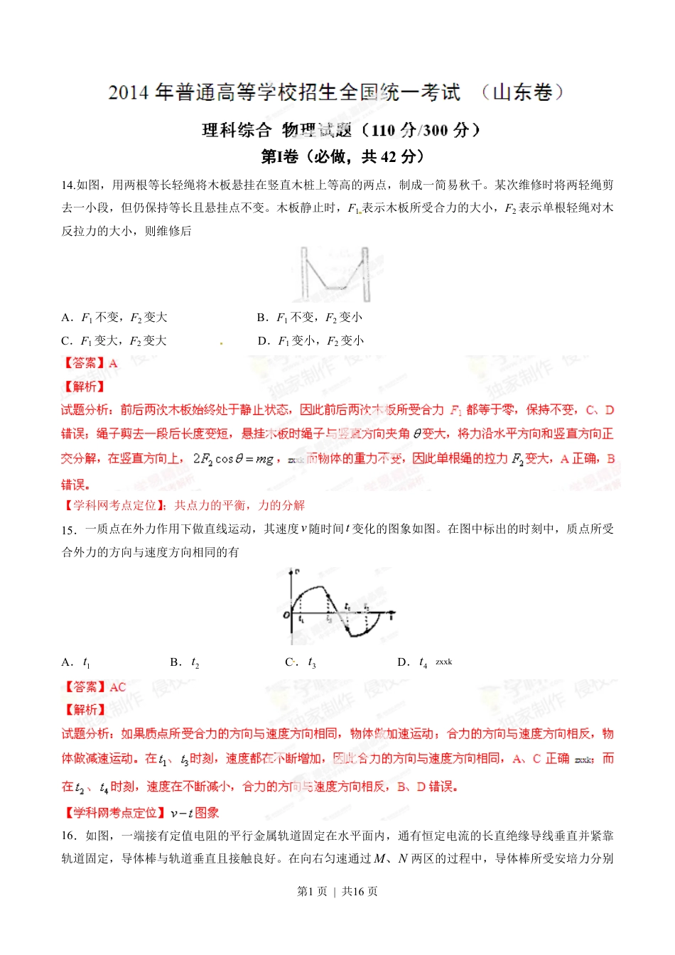 2014年高考物理试卷（山东）（解析卷）.pdf_第1页