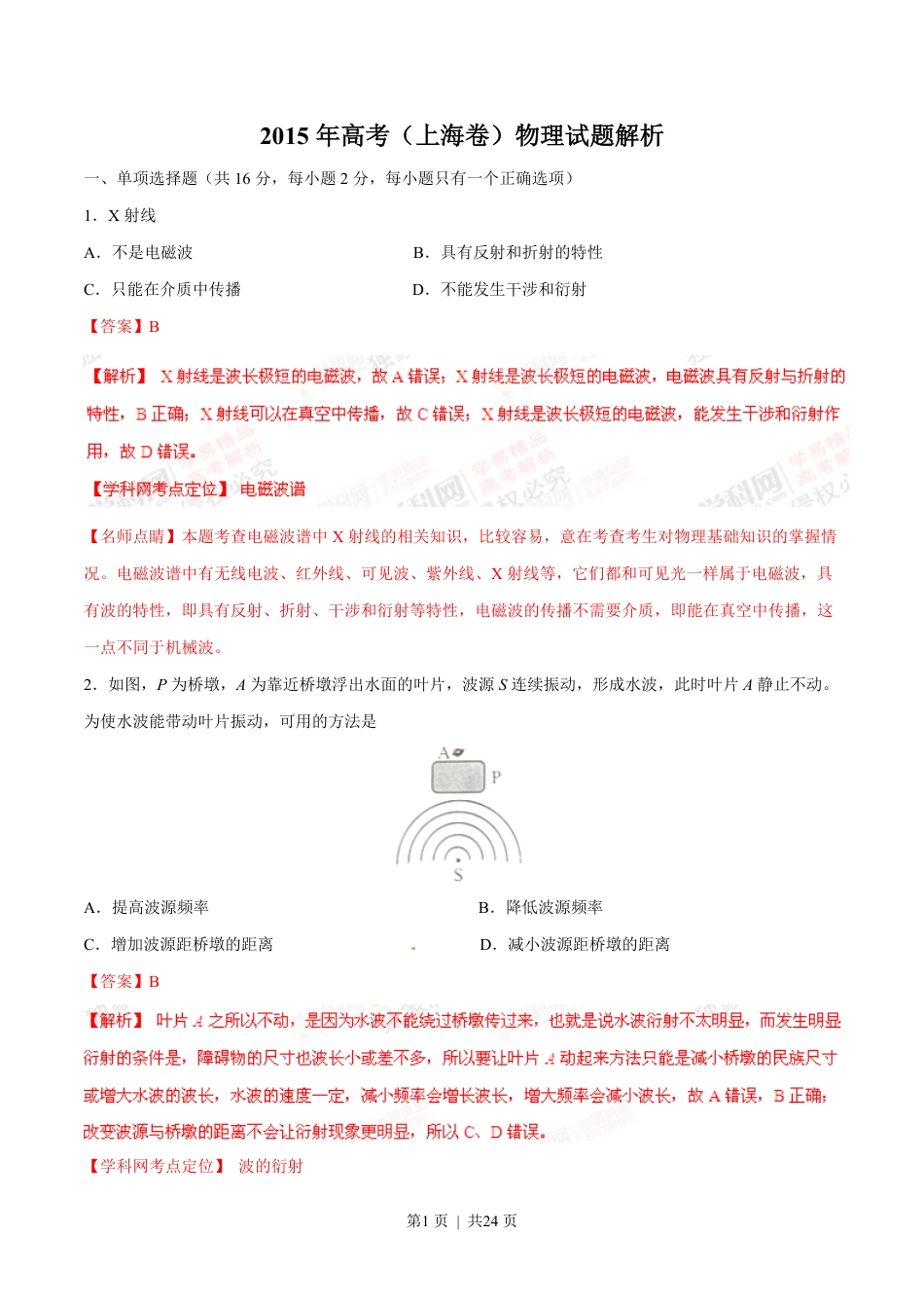 2015年高考物理试卷（上海）（解析卷）.pdf_第1页