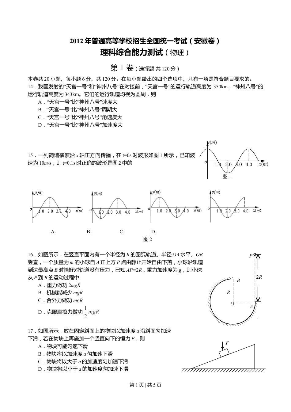 2012年高考物理试卷（安徽）（空白卷）.doc_第1页
