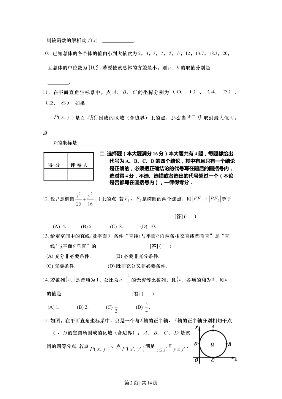 2008年高考数学试卷（文）（上海）（空白卷）.doc_第2页