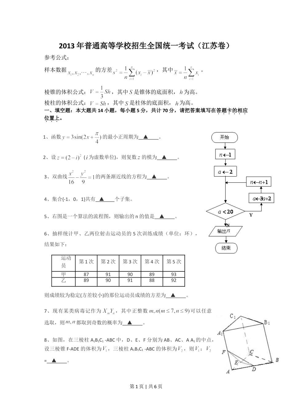 2013年高考数学试卷（江苏）（空白卷）.doc_第1页