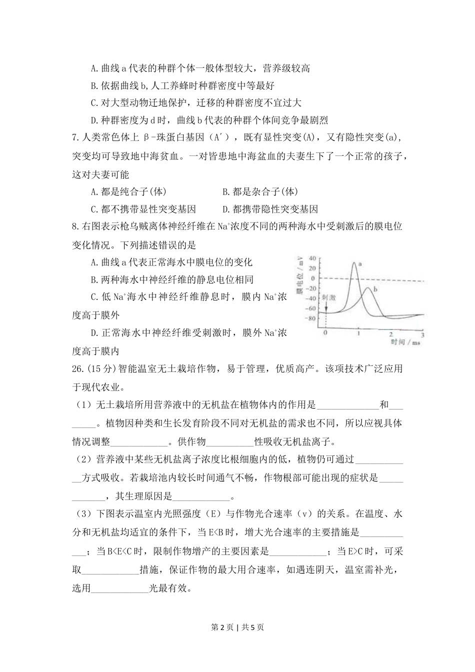 2009年高考生物试卷（山东）（空白卷）.doc_第2页