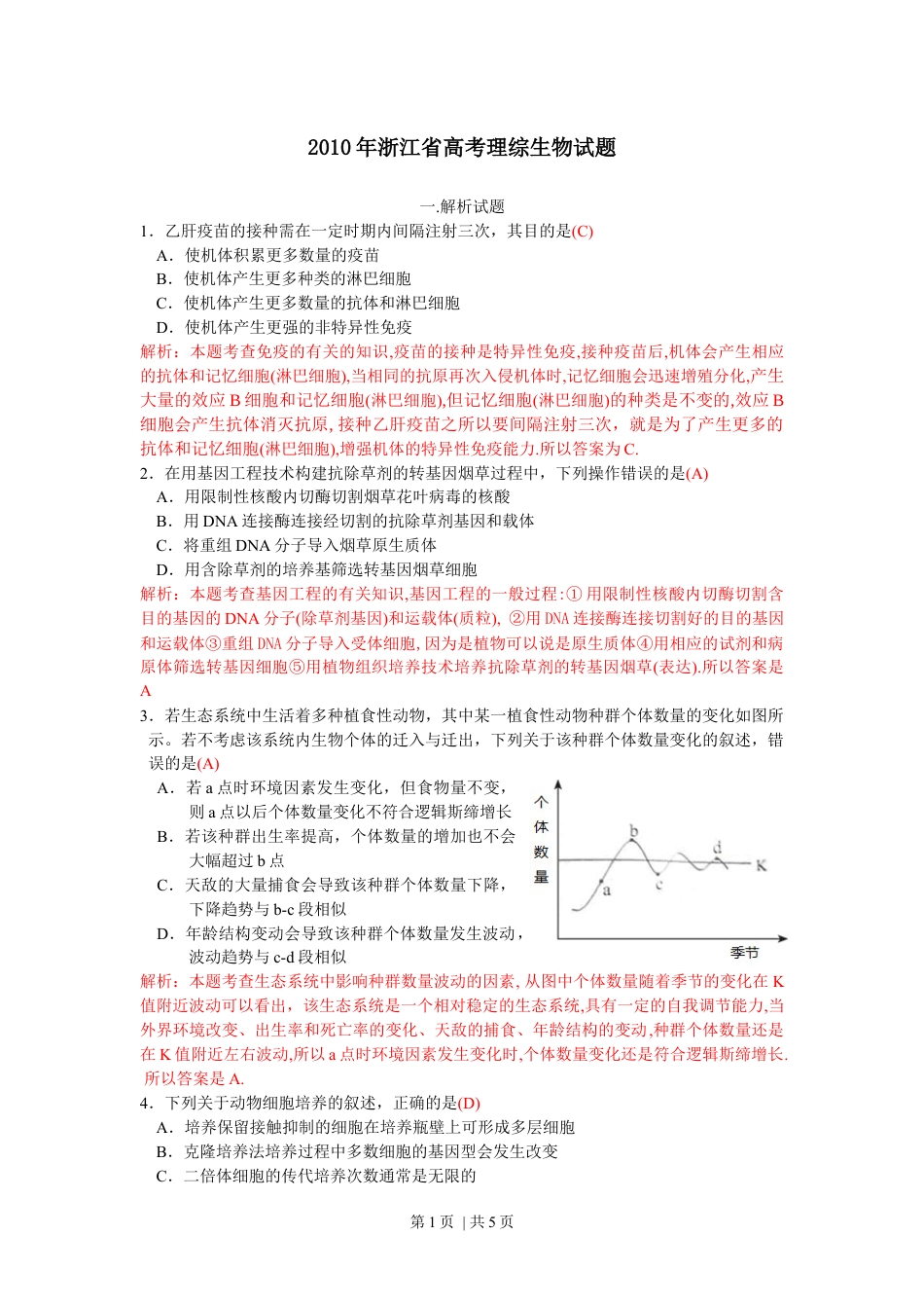 2010年高考生物试卷（浙江）（解析卷）.docx_第1页