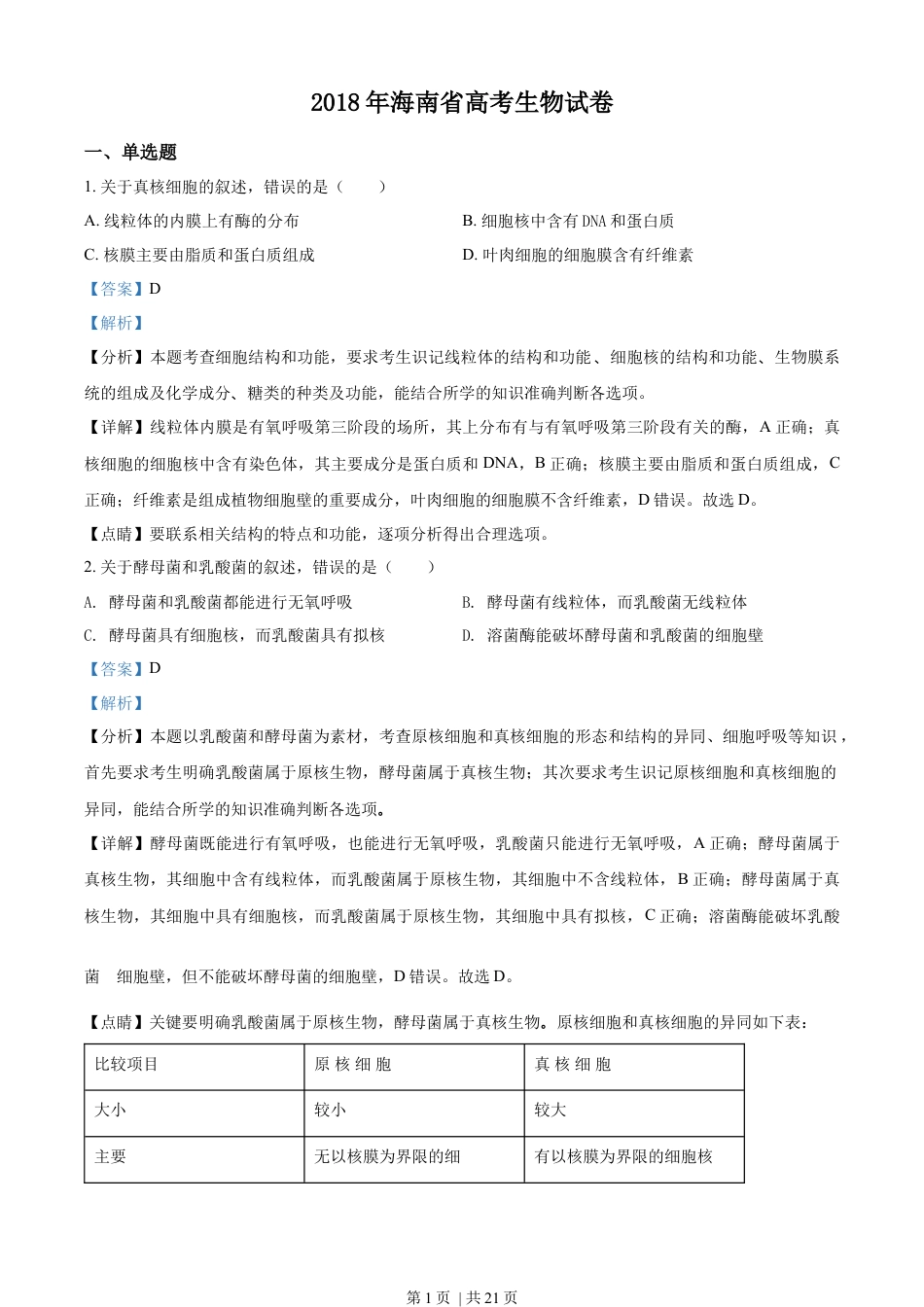 2018年高考生物试卷（海南）（解析卷）.docx_第1页