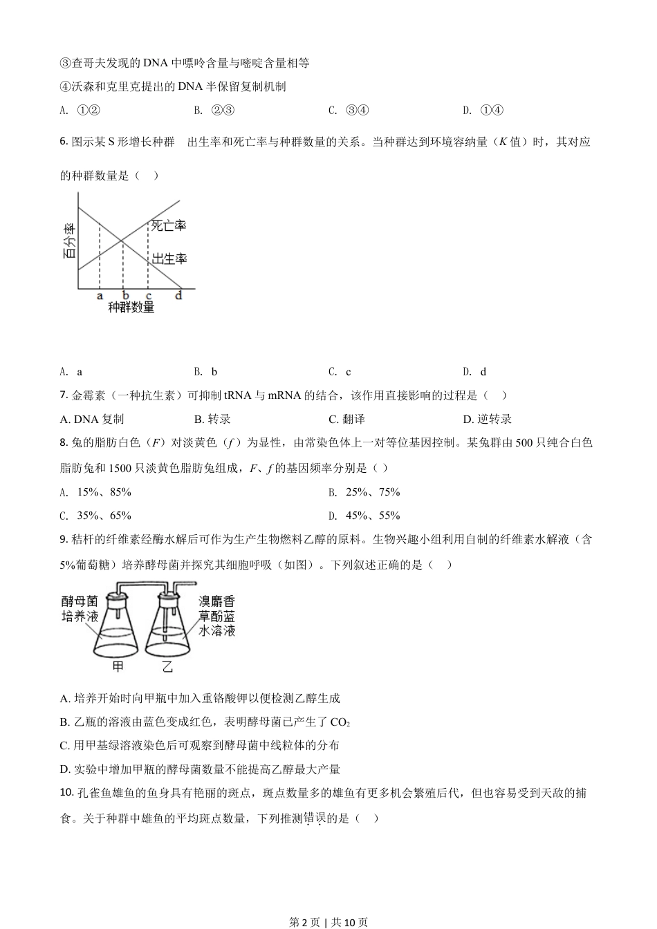 2021年高考生物试卷（广东）（空白卷）.doc_第2页