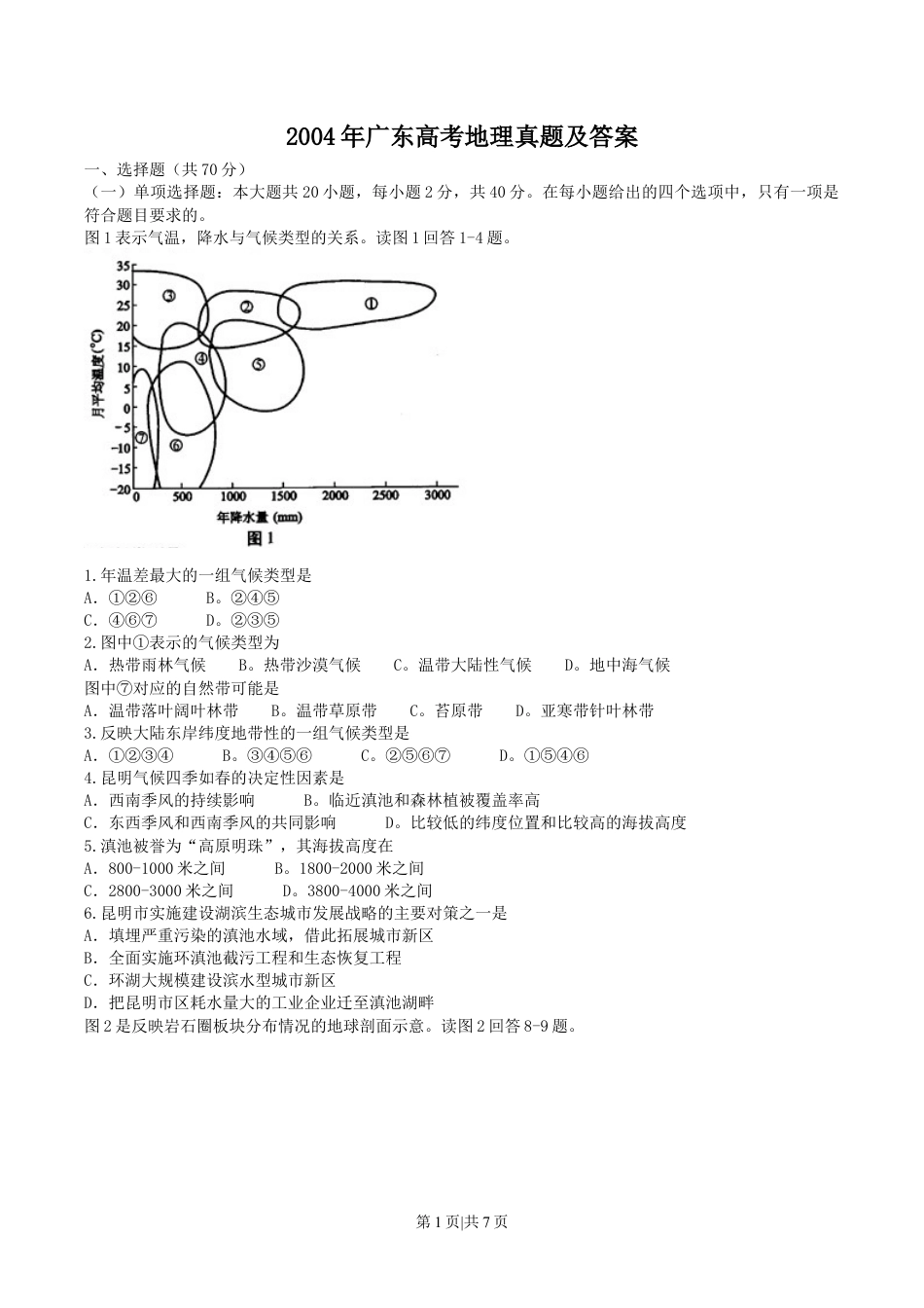 2004年广东高考地理真题及答案.doc_第1页