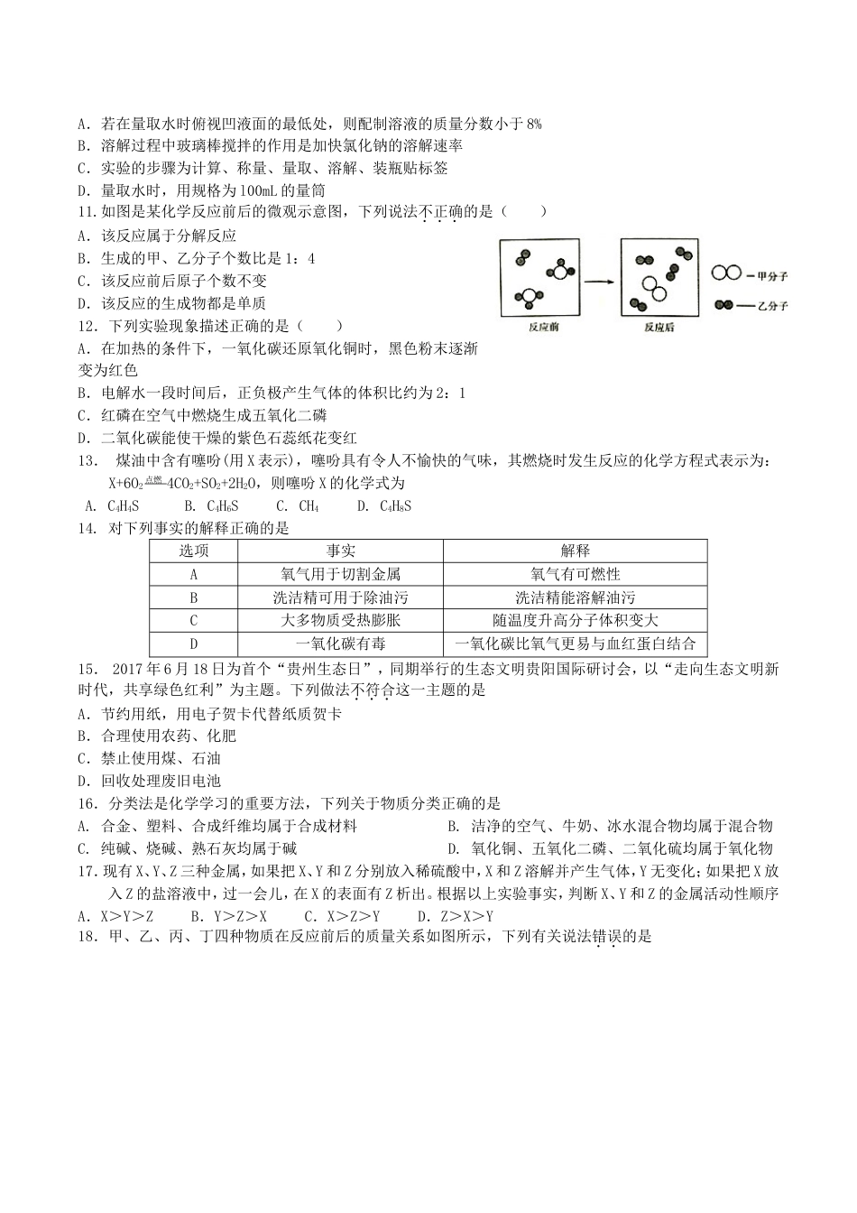2018年湖南省衡阳市中考化学真题及答案kaoda.com.doc_第2页