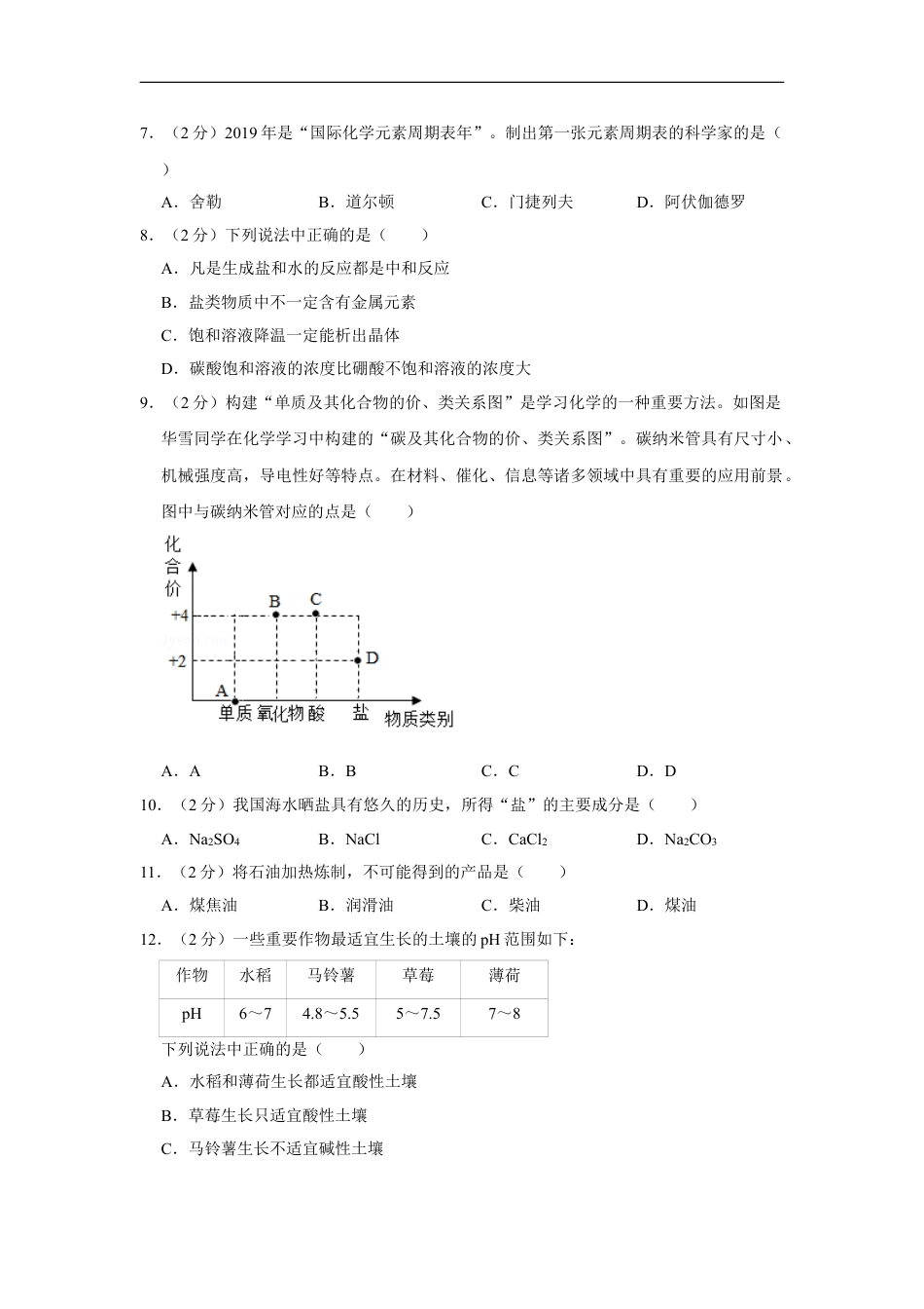 2019年湖南省株洲市中考化学试卷（学生版）kaoda.com.doc_第2页