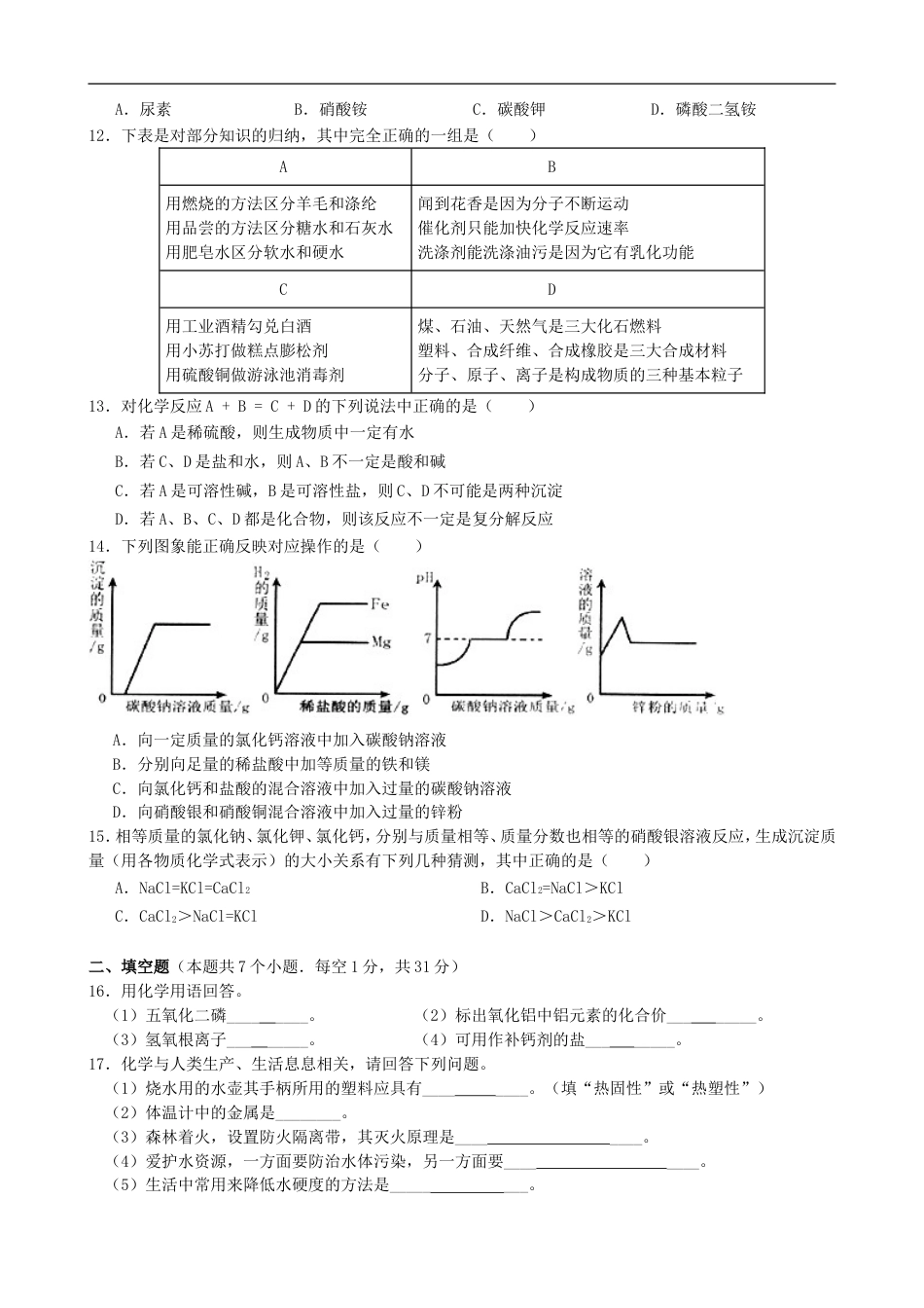 黑龙江省绥化市2019年中考化学真题试题kaoda.com.doc_第2页
