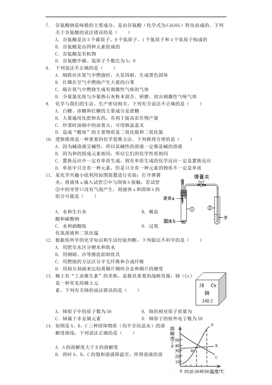 山东省临沂市2019年中考化学真题试题（含解析）kaoda.com.docx_第2页