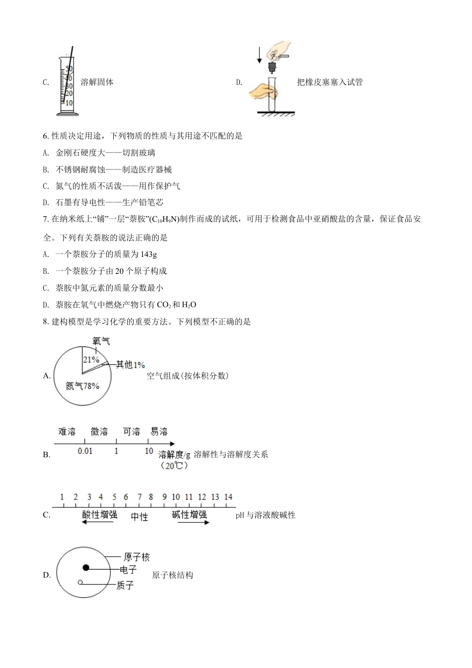 四川省乐山市2021年中考化学试题（原卷版）kaoda.com.doc_第2页