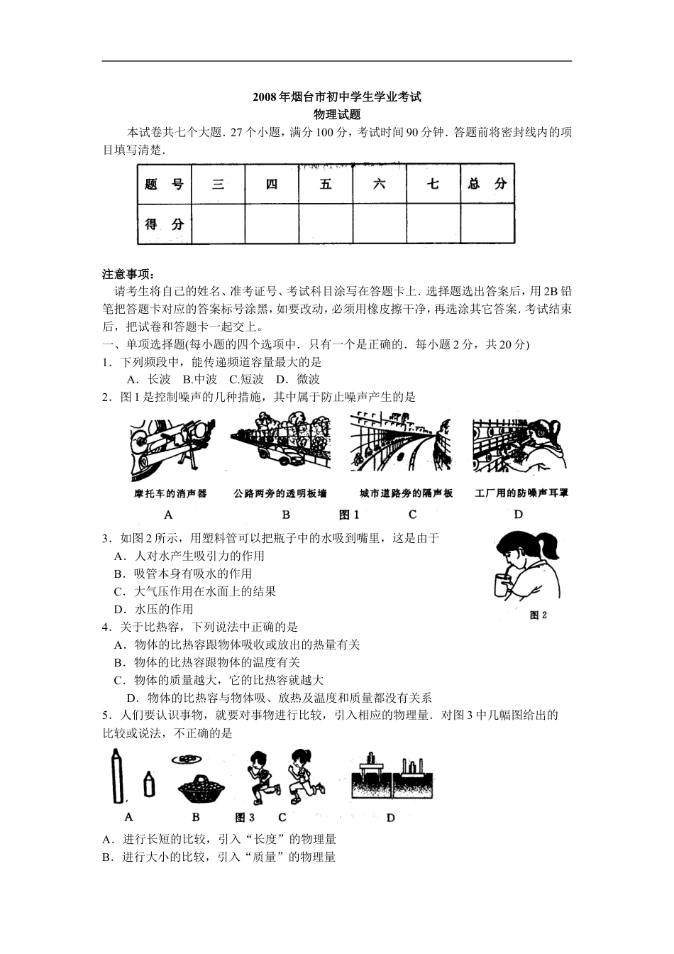 2008年山东省烟台市中考物理试卷及答案kaoda.com.doc_第1页