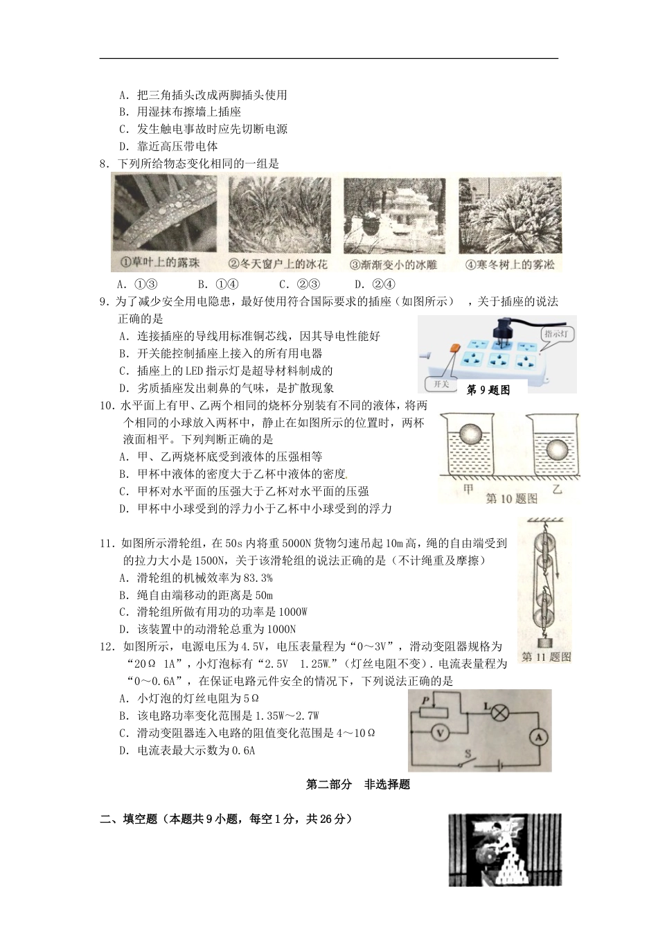 辽宁省葫芦岛市2015年中考物理真题试题（含扫描答案）kaoda.com.doc_第2页