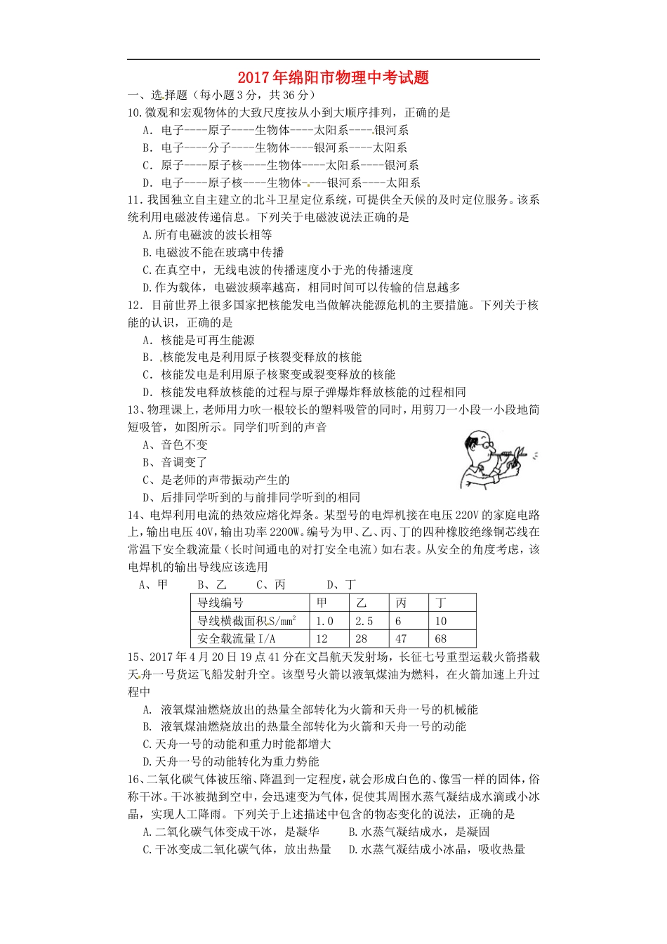 四川省绵阳市2017年中考物理真题试题（含答案）kaoda.com.DOC_第1页