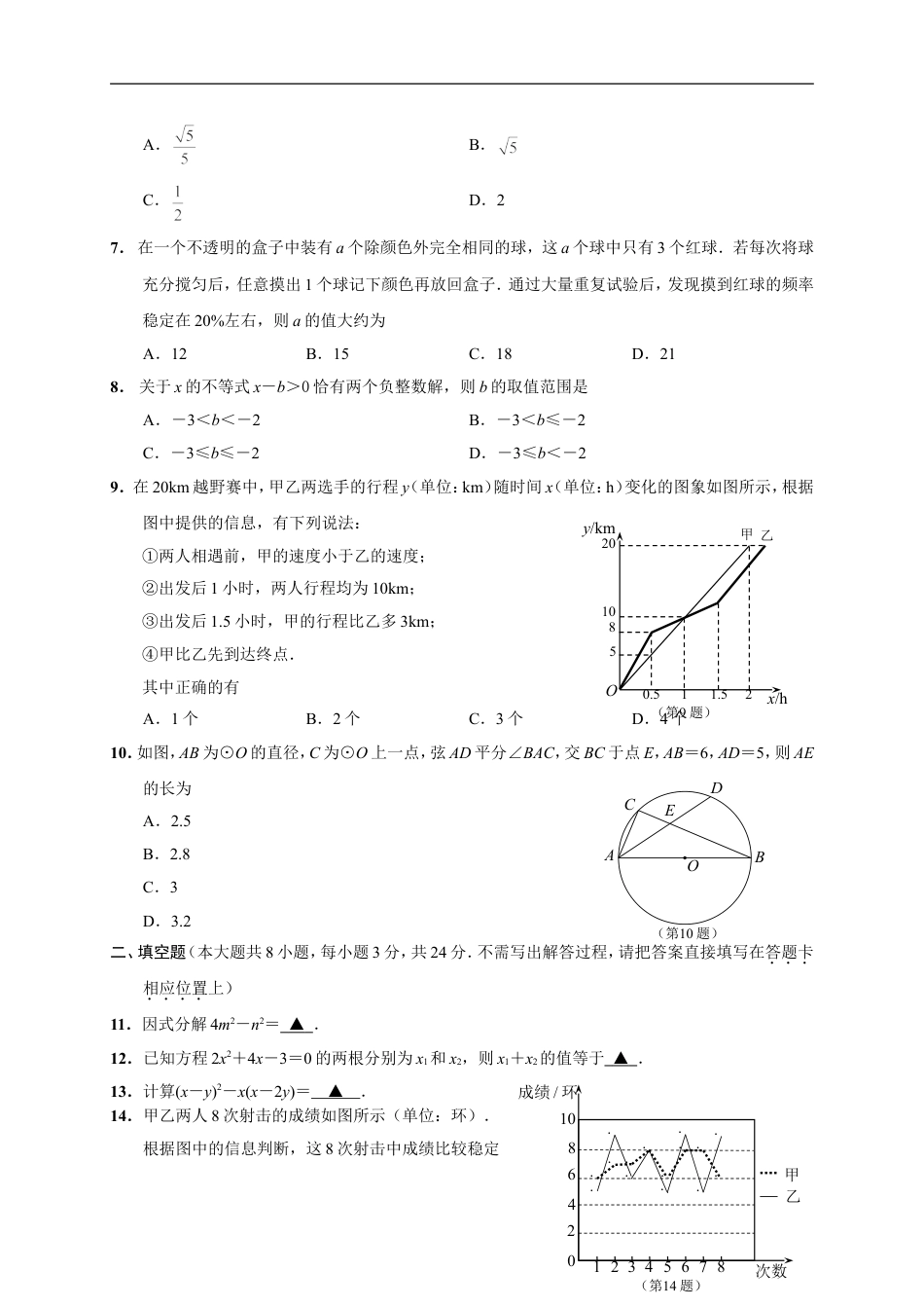 2015年江苏省南通市中考数学试题及答案kaoda.com.doc_第2页
