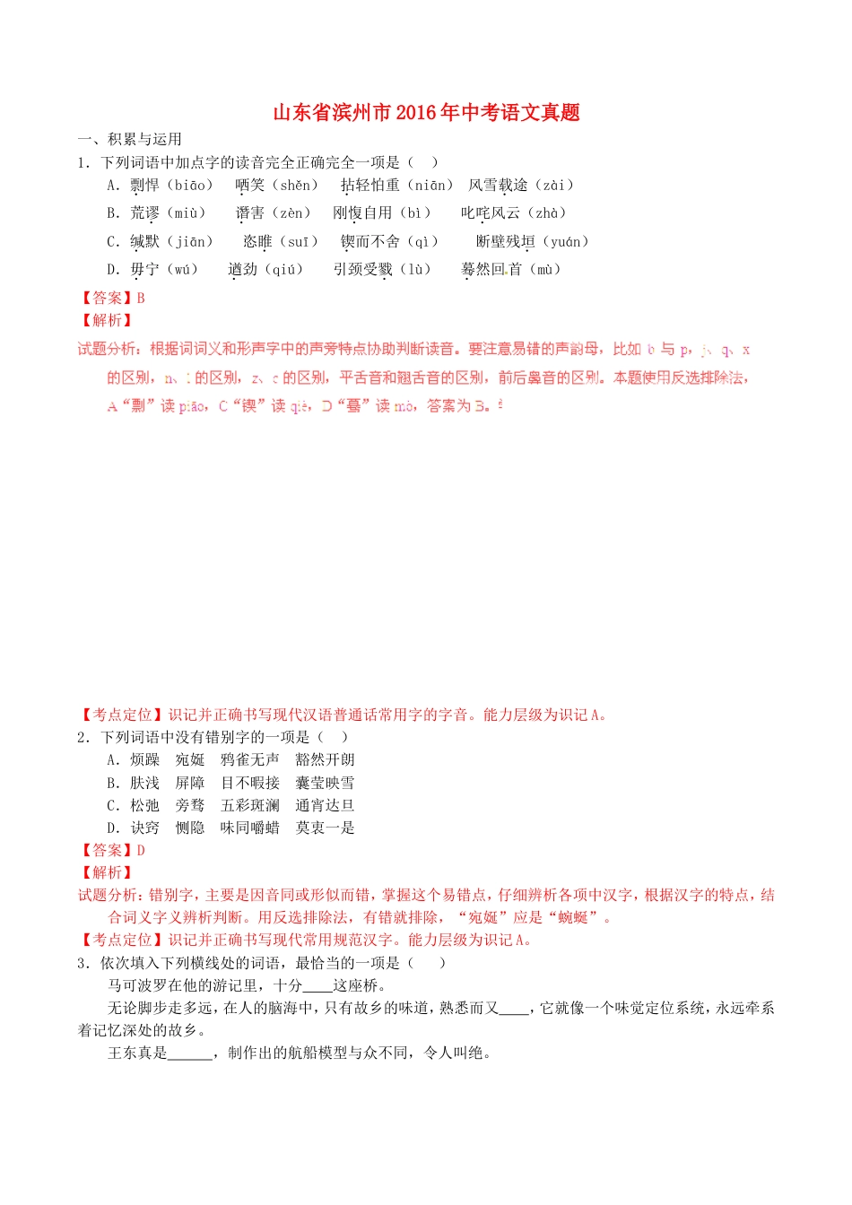 山东省滨州市2016年中考语文真题（含解析）kaoda.com.doc_第1页