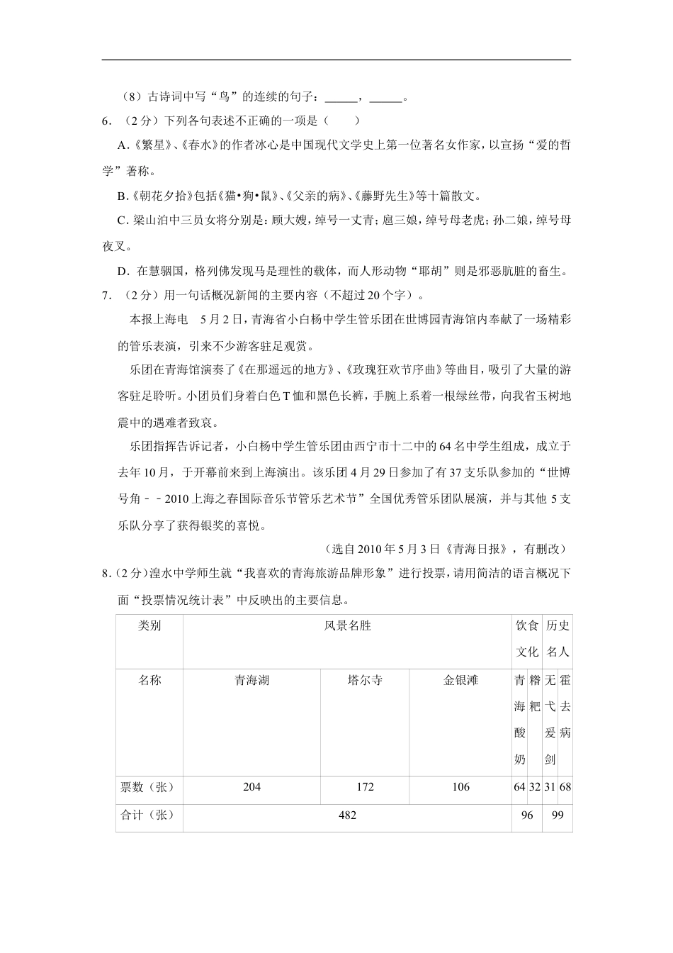 2010年青海省中考语文试卷（省卷）（含解析版）kaoda.com.doc_第2页