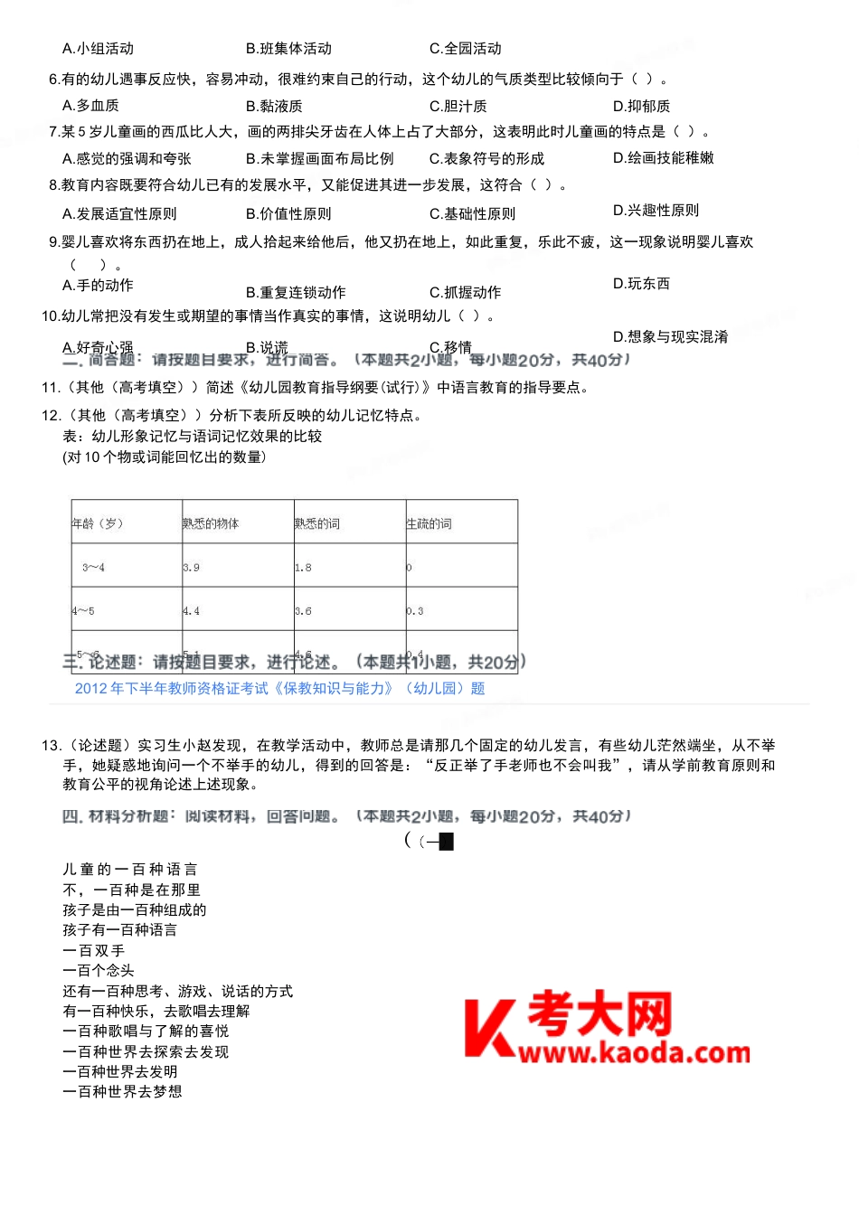 2012年下半年教师资格证考试《保教知识与能力》（幼儿园）题kaoda.comkaoda.comkaoda.comkaoda.comkaoda.comkaoda.com.docx_第2页
