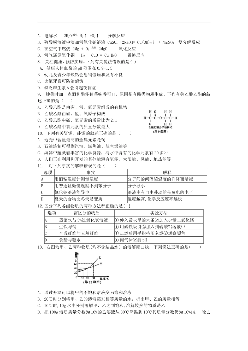 2016年哈尔滨市中考化学试题及答案kaoda.com.doc_第2页