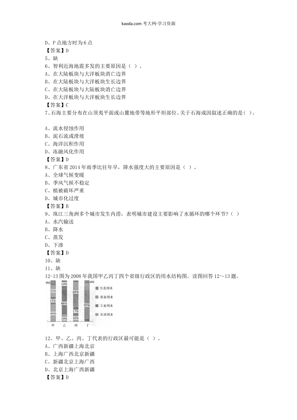 考大网_2015下半年北京教师资格高中地理学科知识与教学能力真题及答案kaoda.com.doc_第2页