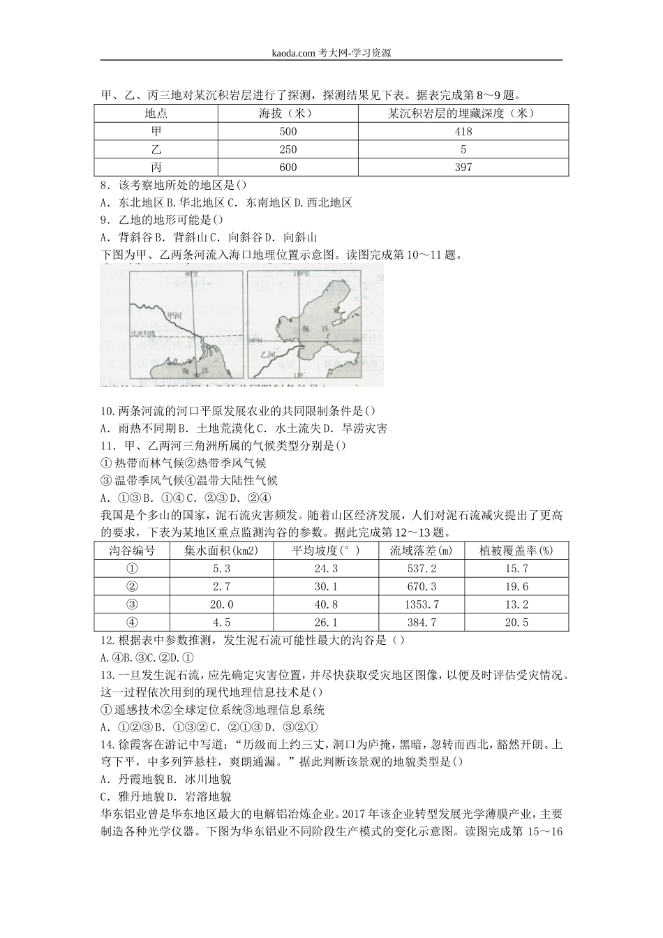 考大网2018下半年北京教师资格考试高中地理学科知识与教学能力真题及答案kaoda.com.doc_第2页