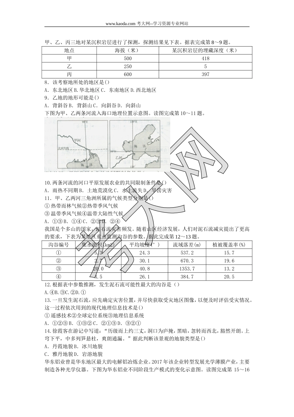 考大网2018下半年山东教师资格考试高中地理学科知识与教学能力真题及答案kaoda.com.doc_第2页