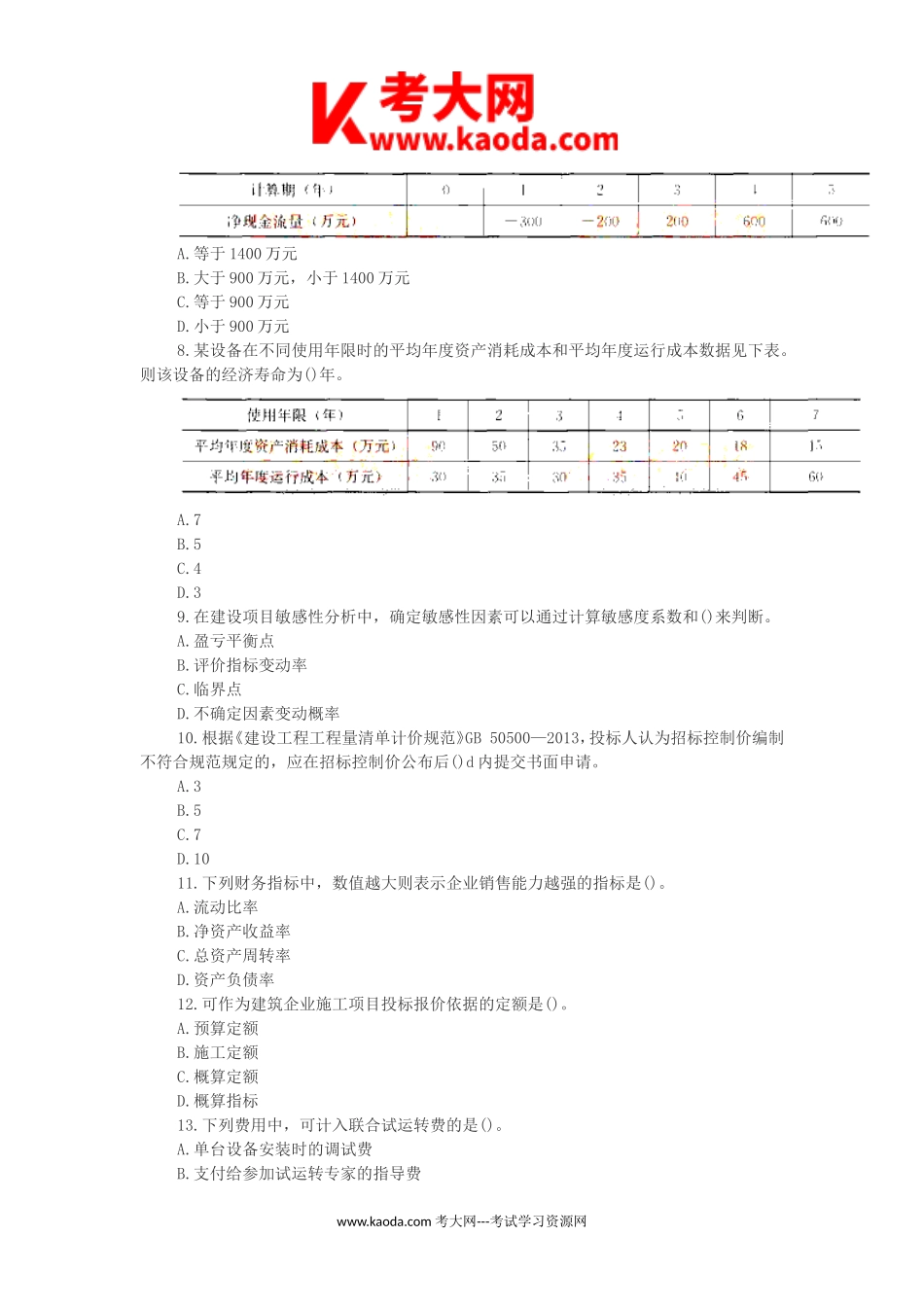 考大网_2017年一级建造师工程经济考试真题及答案kaoda.com.doc_第2页