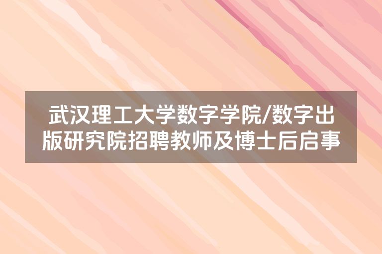 武汉理工大学数字学院/数字出版研究院招聘教师及博士后启事